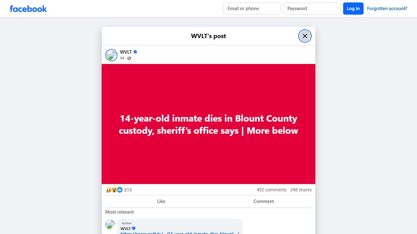 WVLT - 14-year-old inmate dies in Blount County custody,... Facebook