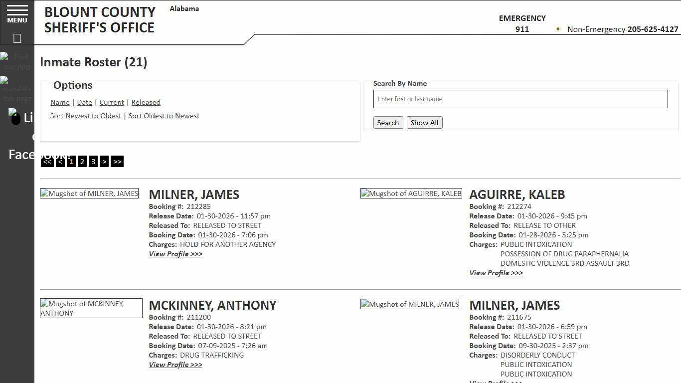 Inmate Roster - Released Inmates Booking Date Descending - Blount County Sheriff AL